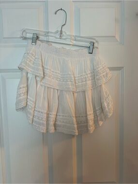 LoveShackFancy White Tiered Ruffle Mini Skirt